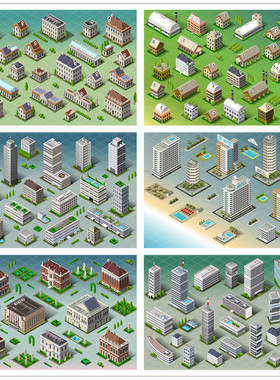 矢量设计素材 城市建筑isometric 轴测图2.5D图案 EPS格式