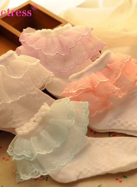 6双包邮春夏女童蕾丝花边薄网眼公主袜儿童袜舞蹈演出宝宝短袜子