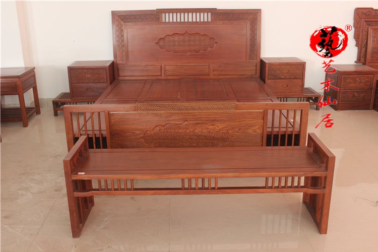 缅甸花梨现代中式高低床四件套实木双人床母子床大果紫檀花梨木
