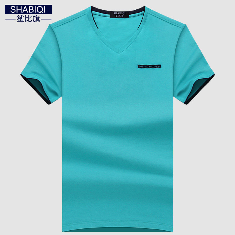 青年v领短袖t恤男 夏季男装宽松大码纯棉商务鸡心领 纯色半袖衫