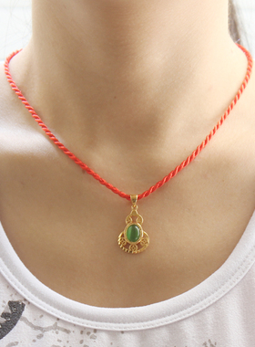 假金结婚首饰镀24沙金招财葫芦黄铜项链吊坠送朋友小孩礼物不掉色