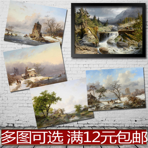 十九世纪 荷兰风景 油画 海报 客厅卧室 装饰画贴画 相框有框画心