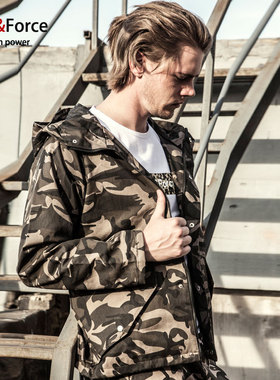 Ares＆Force潮男秋季新款男装大码迷彩衣服男风衣 欧美潮宽松外套
