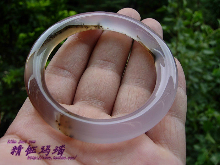 正品纯天然巴西玛瑙圆条手镯52mm 俏紫带精美纹理水草 通透强荧光