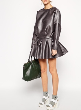 21年出口原单尾货加厚复合面料圆领长袖套头通勤夹克短外套银灰色