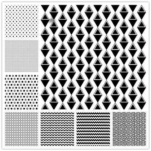 A2783矢量抽象几何黑白四方连续纹理图波点三角形波浪 AI设计素材