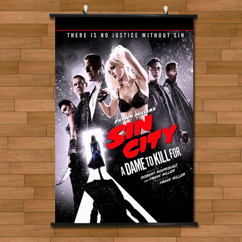书房装饰画经典电影罪恶之城海报挂轴画高清艺术布料壁画有框墙画