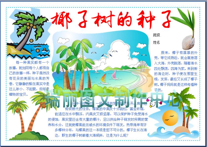 椰子树的种子传播方法电子小报成品植物种子的生成过程手抄报566