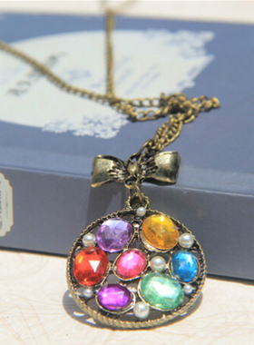 宝石长款古铜色圆环文艺风毛衣链