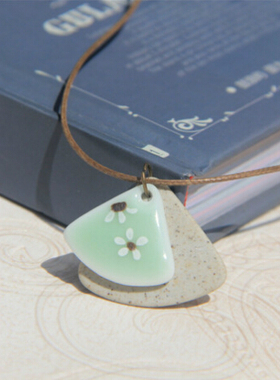 复古短款花朵扇子棉麻文艺风吊坠