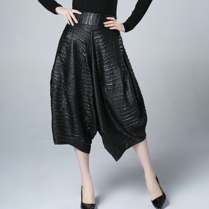 袖影休闲松紧腰围掉裆七分低档裤