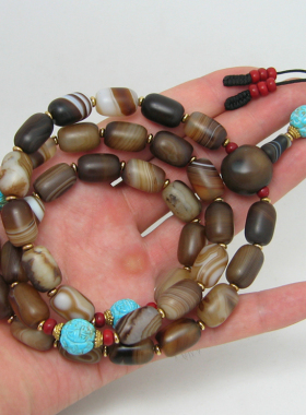 天然缠丝玛瑙手链手串三通佛头