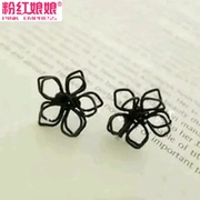 Empress pink simple flower ladies black double hollow authentic Korean jewelry earring earring earring girl