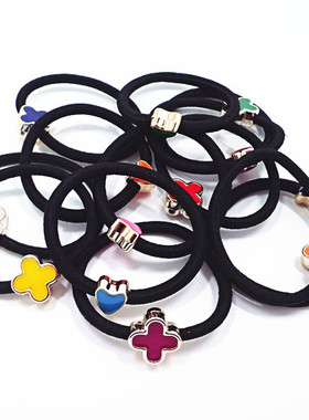 F326时尚百搭爱心四叶草发圈 发饰头饰扎头发橡皮筋发绳头饰小饰