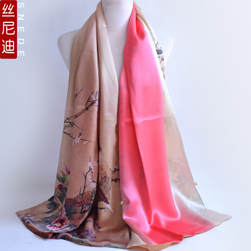 双面重磅真丝丝巾桑蚕丝围巾披肩两用盘扣女长款春秋冬季天围领巾