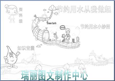 节约用水手抄报描边涂色空白模板小报板报勾边填色环保简报408