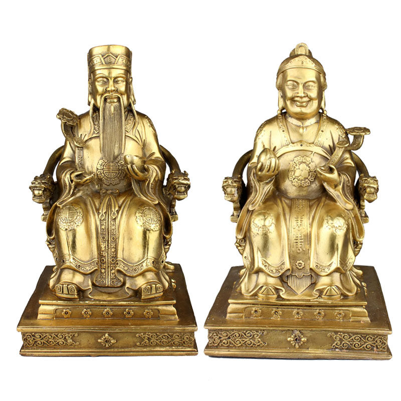 土地公神像 纯铜土地婆摆件 福德正神佛像装饰品家居工艺品摆设