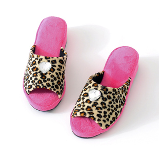 拖鞋 豹纹可爱家居鞋 高跟鞋 舒适家居坡跟拖鞋