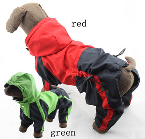 宠物服饰大型犬服装大狗防水衣服四脚戴帽子双色雨衣