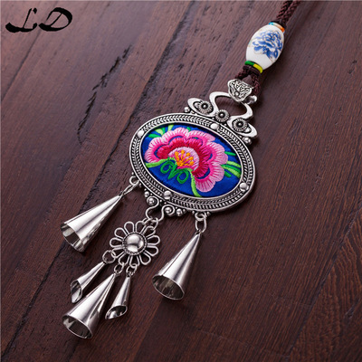 民族风珠项链刺绣苗银毛衣链