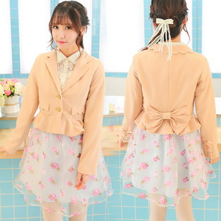 花炮大叔春秋女短款西装荷叶边绑带蝴蝶结修身短外套