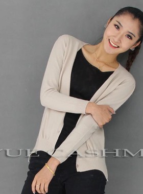 奢侈Cashmere绒尖针织纯山羊绒V领开衫/羊绒衫