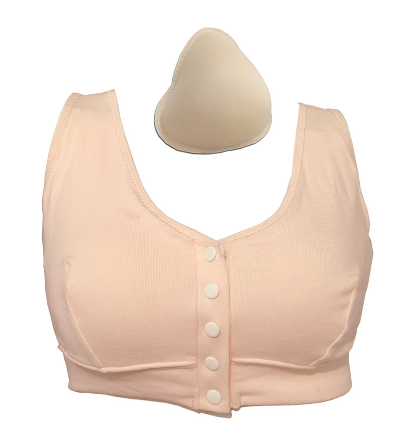 苾美 二合一义乳前扣背心可以装硅胶假乳房的文胸术后无钢圈 白扣