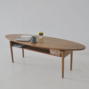 HR家道家具现代简约全橡木客厅卧室矮桌原木实木椭圆圆角茶几