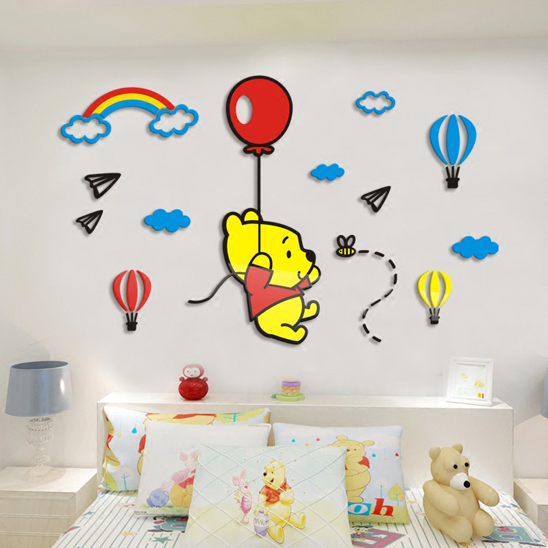 可爱卡通小熊气球3d立体墙贴贴画儿童房床头幼儿园教室墙壁装饰图