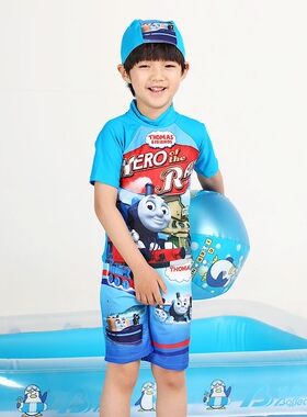 新款THOMAS小火车头托马斯连体游泳衣三件套男女宝宝儿童分体套装
