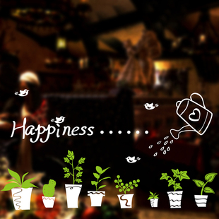 创意清新树花盆栽墙贴纸客厅沙发背景装饰商场店铺橱窗贴玻璃贴花