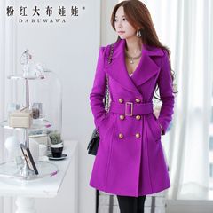 Women's wool coats new pink doll 2015 tides in winter long double-breasted wool coat women