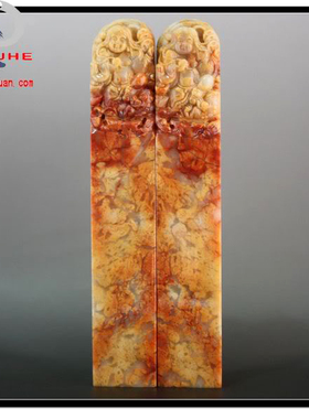 寿山石印章 国石真品 芙蓉冻石 神童对章套章礼品章【裕和轩】E57