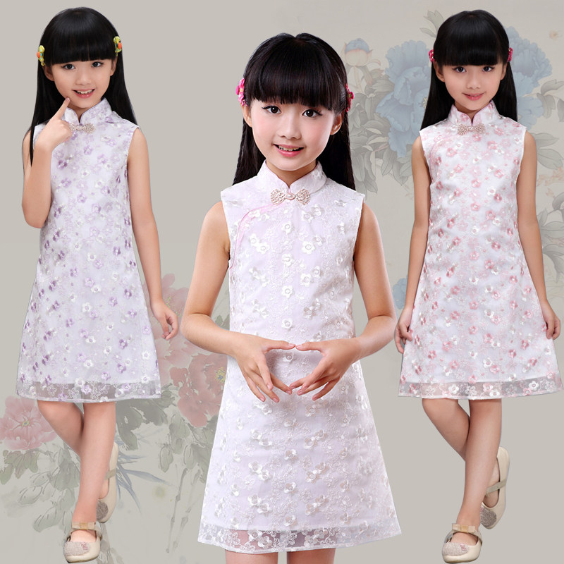 2025短袖夏季旗袍女童夏季新款裙子连衣裙公主裙中大儿童表演礼服