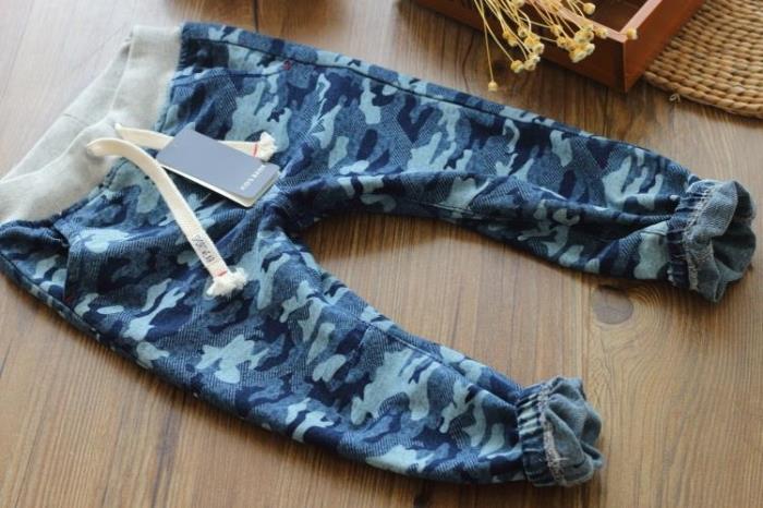 迷彩裤儿童裤装 男童纯棉仿牛仔裤迷彩毛圈长裤 儿童休闲收脚裤子