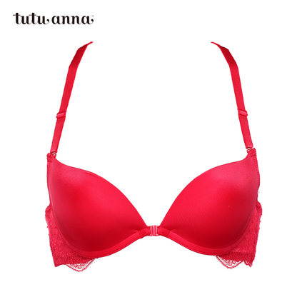 tutuanna文胸 日系纯色蕾丝边蝶翼后背带内衣前开扣聚拢胸罩专柜-tmall.com天猫