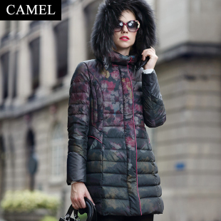 【非卖品】camel骆驼女装冬新款欧根纱透视3D印花加厚外套白鸭绒