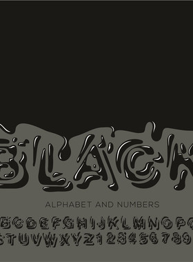 A1023矢量黑色油漆液体风格英文字母图案 AI设计素材