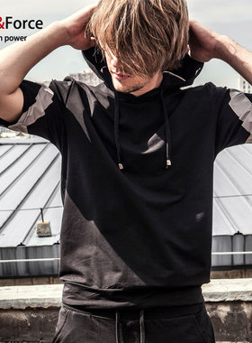 Ares＆Force2016夏装新款短袖男 潮流反光衣连帽大码男 修身短袖