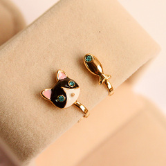 Shanzi 925 asymmetric Korean Cute Kitten fish fungus nail ear clip non pierced earrings earring