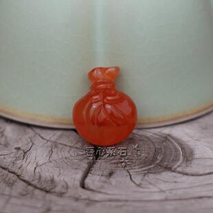 『系石苑』DIY散珠项链饰品配件 朱砂冰飘南红玛瑙钱袋背云吊坠1