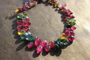 K16碧玺天然巴西蓝黄水滴梨形DIY刻面切面高端大串散珠现货