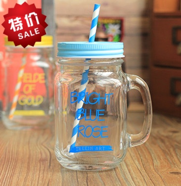 创意玻璃杯个性情侣彩色柠檬果汁饮料玻璃水杯公鸡杯梅森杯热卖