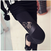 仿皮打底裤 小脚裤 女秋季 拼接显瘦拼皮外穿打底裤 薄款 2025春秋新款