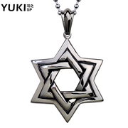 YUKI long men''s titanium steel necklace fashion accessories Hexagram original night club in Europe and America people personalized necklace