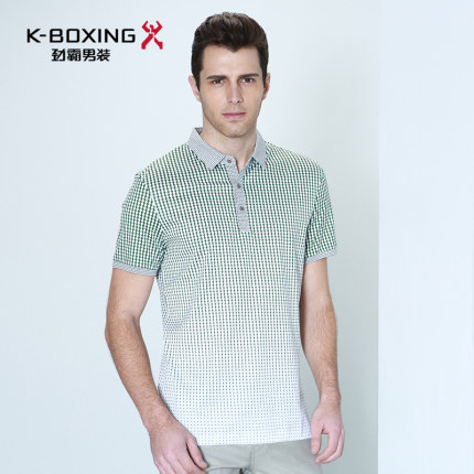 劲霸短袖T恤 夏季波纹印花翻领打底衫 男士纯棉休闲商务男