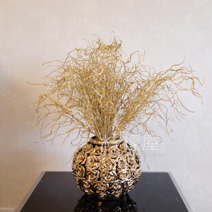 金色龙须草干花干枝天然龙柳树枝落地装饰花玄关隔断假花手工花艺