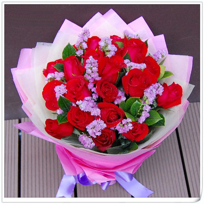 红玫瑰19朵花束 鲜花速递同城 上海实体鲜花店 七夕节订花