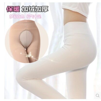 开档秋冬白色丝袜加绒女士踩脚