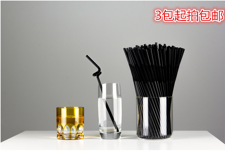 批发艺术吸管 一次性塑料果汁饮料奶茶咖啡专用可弯曲黑色吸管